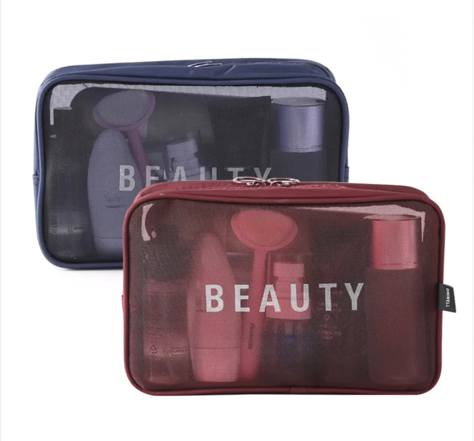 Large-Capacity Mesh Cosmetic Storage Bag – Portable Makeup Brush Organizer