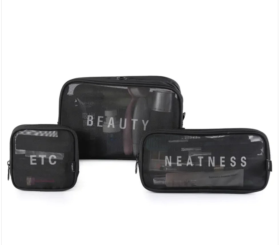 Large-Capacity Mesh Cosmetic Storage Bag – Portable Makeup Brush Organizer