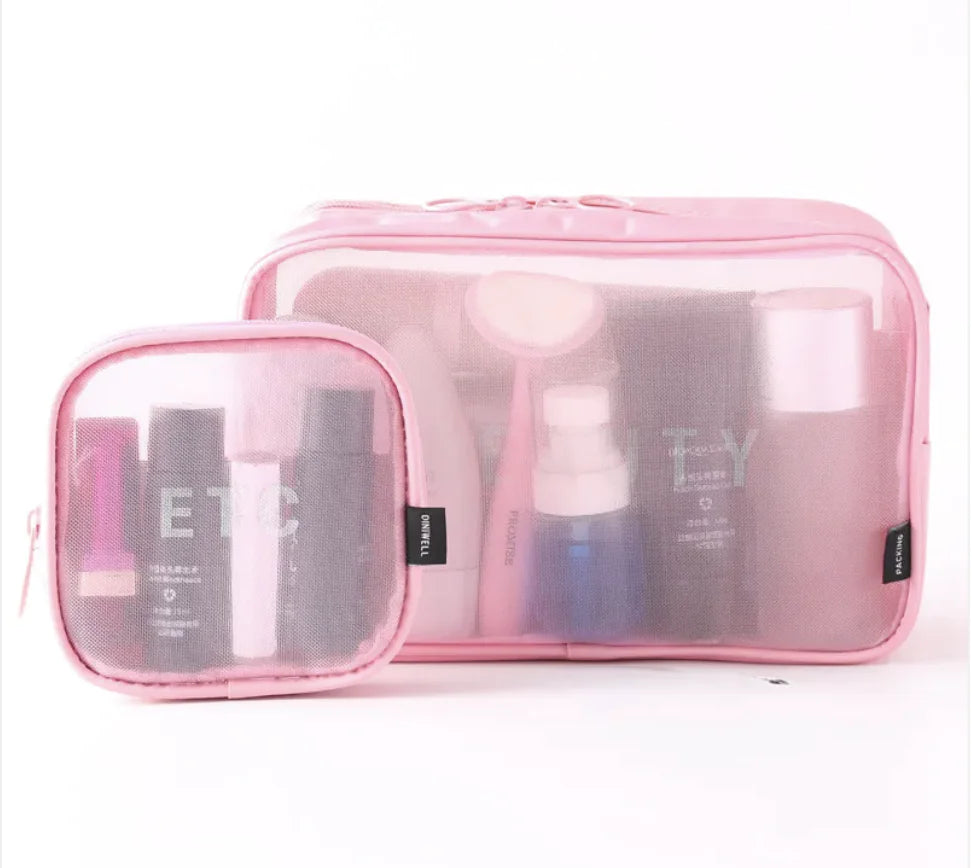 Large-Capacity Mesh Cosmetic Storage Bag – Portable Makeup Brush Organizer
