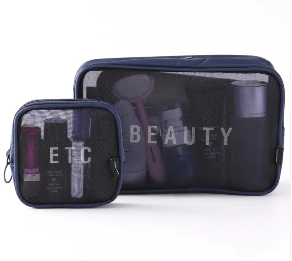 Large-Capacity Mesh Cosmetic Storage Bag – Portable Makeup Brush Organizer