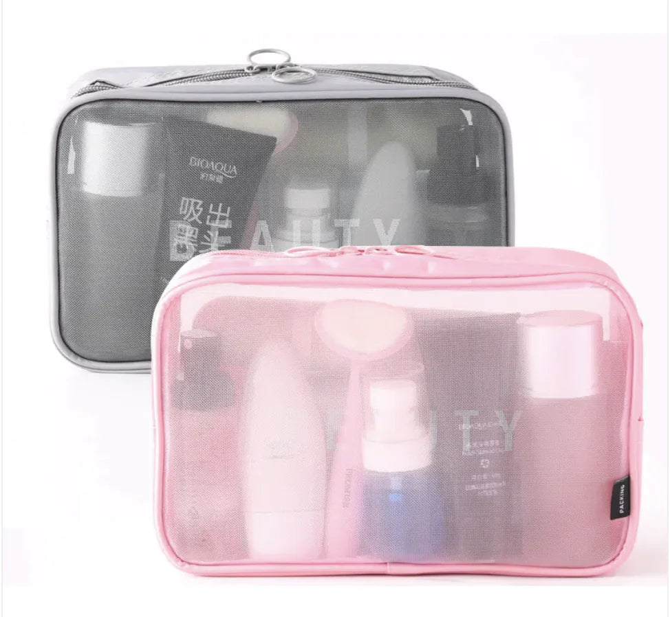 Large-Capacity Mesh Cosmetic Storage Bag – Portable Makeup Brush Organizer